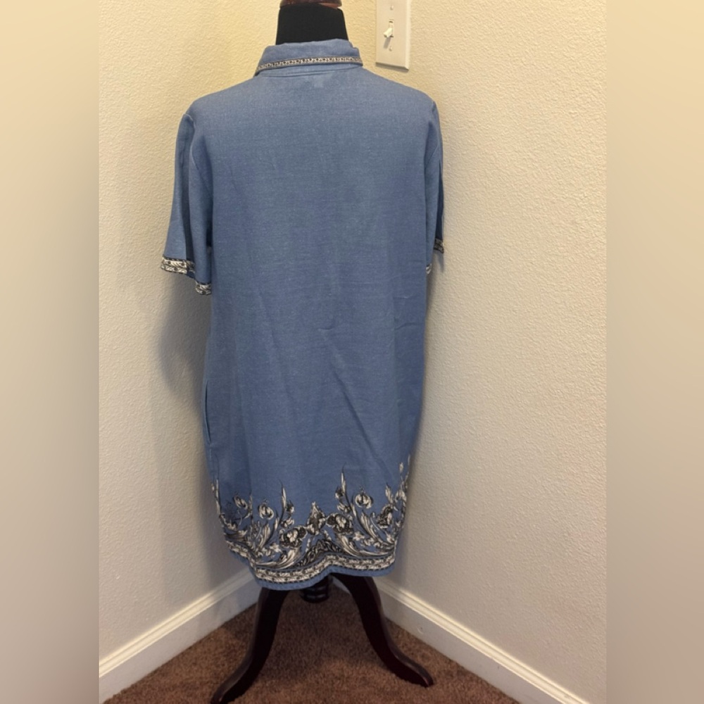 Max Studio Blue Linen Blend Shirt Dress Embroidered Size M NEW - Picture 5 of 12